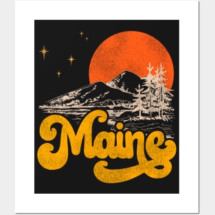 Vintage State of Maine Mid Century Distressed Aesthetic Posters and Art